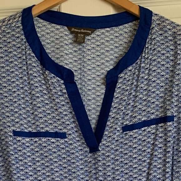 🎉HP🎉 TOMMY BAHAMA Blue Sea Shells Fan Festival Split Neck Dress Size M EUC - Picture 7 of 16